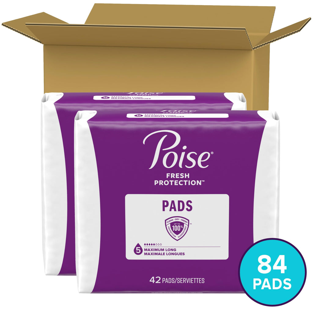 Poise Incontinence Pads & Postpartum Incontinence Pads, 5 Drop Maximum Absorbency, Long Length, 84 Count, Packaging May Vary