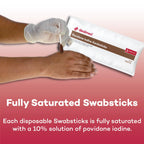 Dealmed Povidone Iodine 10% Swabsticks - Individually Sealed Packets Perfect for Wound Care and Portable First Aid Kits, 50/Box