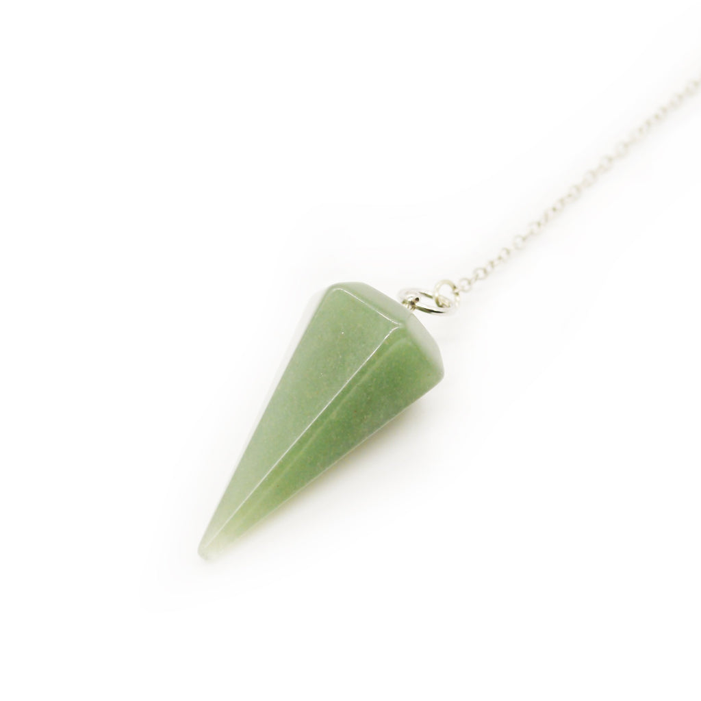 Dowsing Pendulum Made of Natural Green Aventurine Crystal for Divination Chakra Reiki. Pointed with Chain and Jewelry Pouch