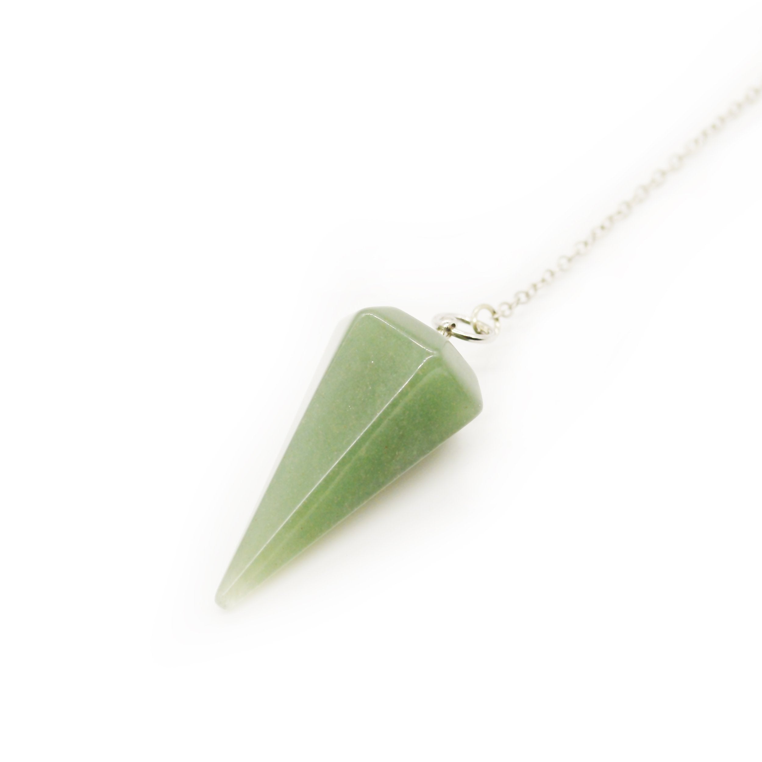 Dowsing Pendulum Made of Natural Green Aventurine Crystal for Divination Chakra Reiki. Pointed with Chain and Jewelry Pouch