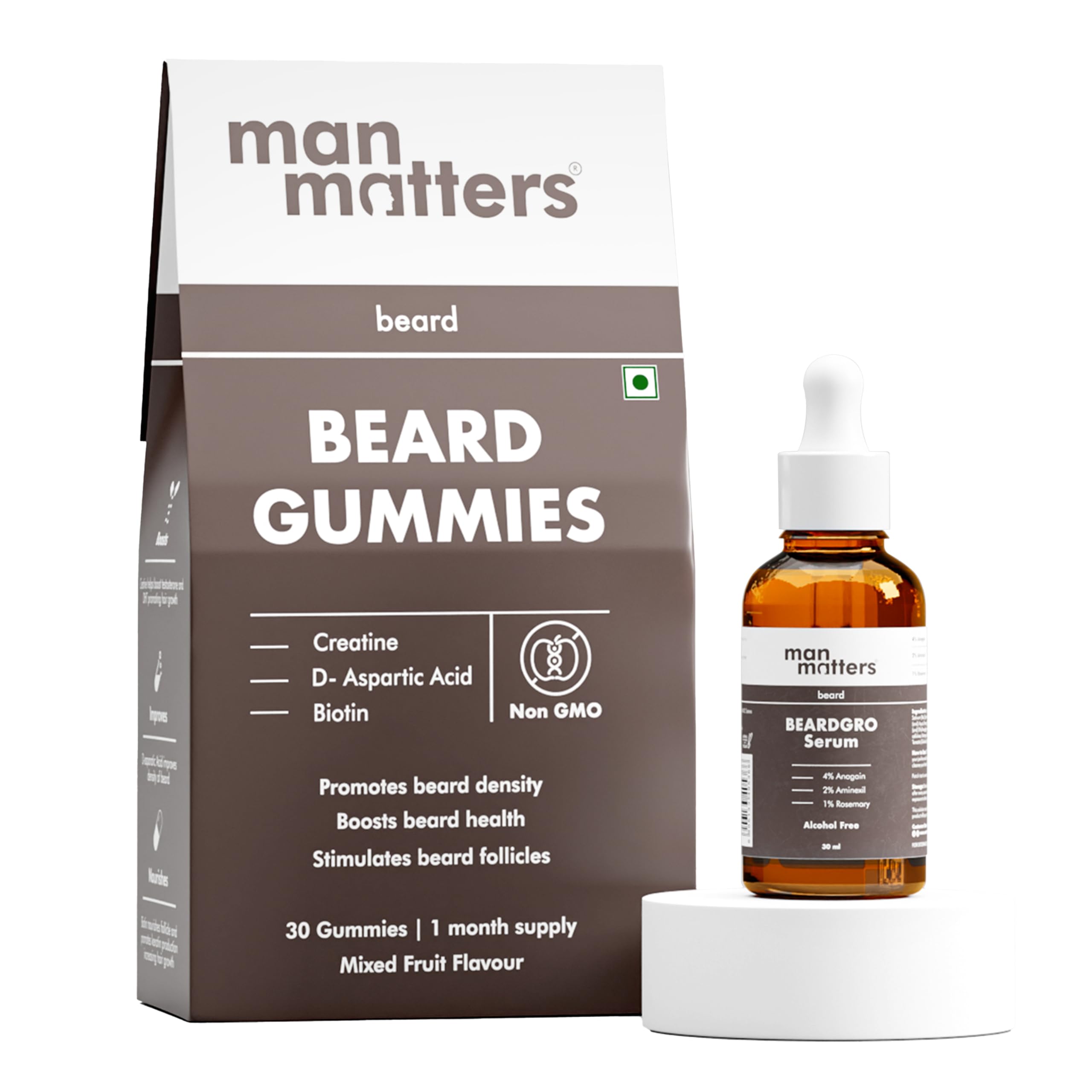 Man Matters Beardgro OilInSerum With Beard Gummies 30N | Anagain, Aminexil & Rosemary | Biotin & Creatine | Reactivates Hair C