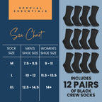 Special Essentials 12 Pairs Cotton Diabetic Socks for Men & Women - Non-Binding Extra Wide Top Neuropathy Socks - Crew Socks Bla