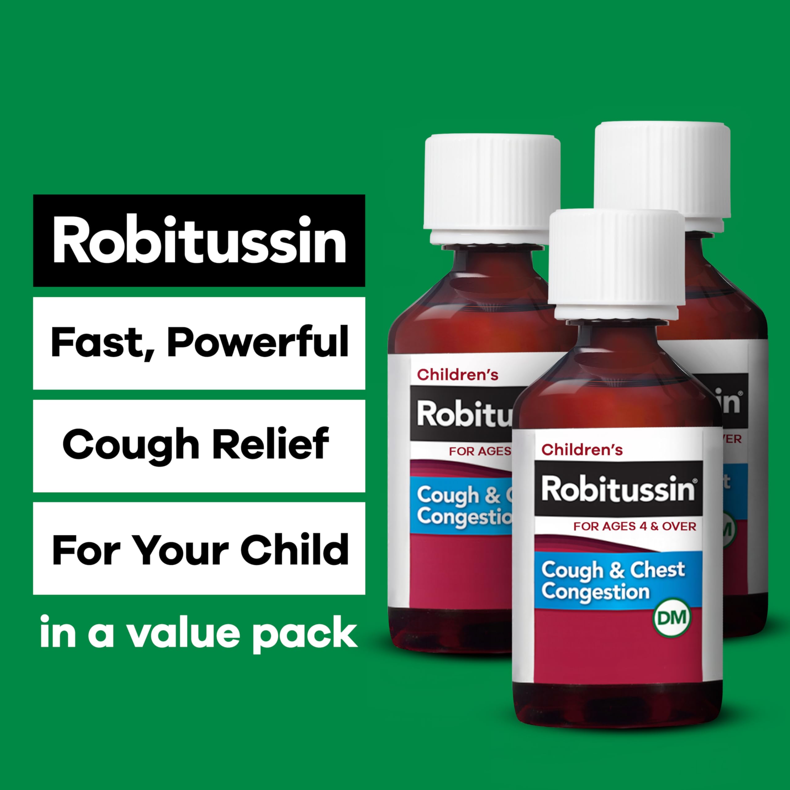 Robitussin Cough and Chest Congestion DM, Childrens Cough Medicine, Grape Flavor - 4 Fl Oz x 3