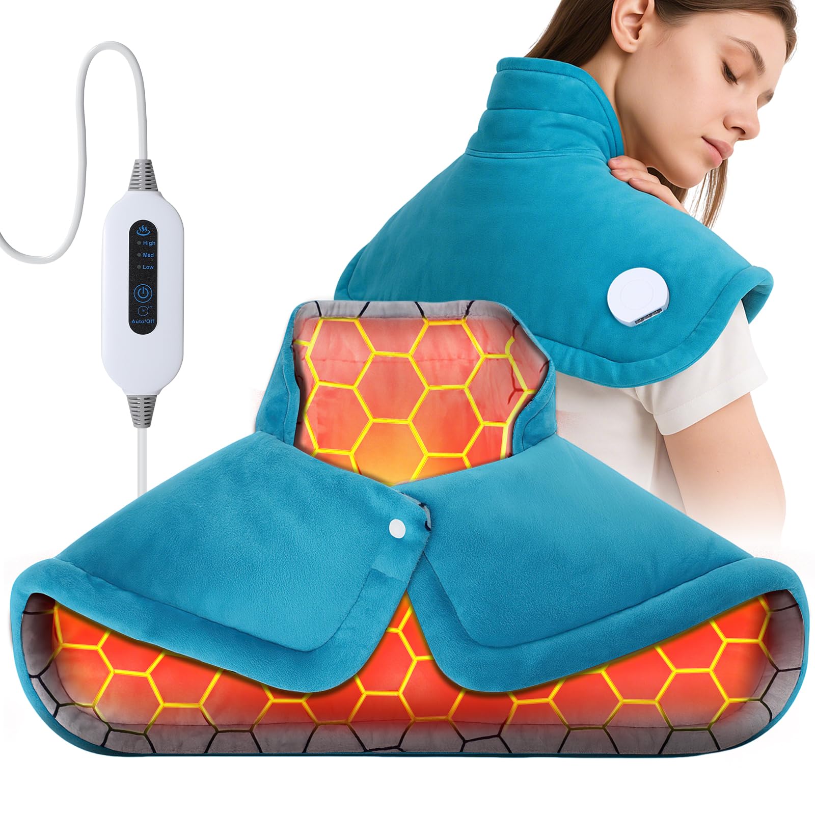Tovve Heating Pad for Neck Shoulders Back, Large Wearable Relax Muscles, Birthday Gifts for Women Men Mom Dad Elderly, 3 Heat Se