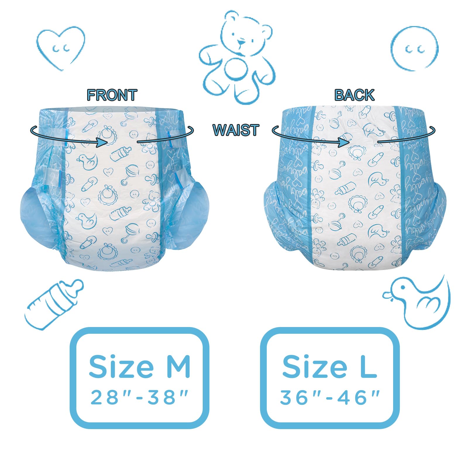 Littleforbig Adult Printed Diaper 2 Pieces - Nursery Blue (Large 36-46)