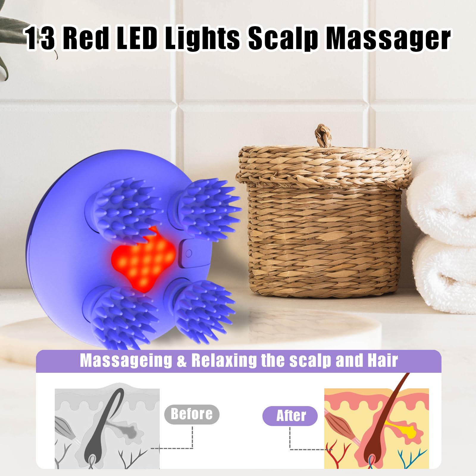 Viuyougor Scalp Massager - Electric, Portable Head Massager for Hair Growth, Waterproof, 3 Speed Modes & 8 Massage Claws