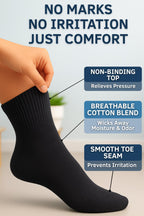 Special Essentials 12 Pairs Cotton Diabetic Ankle Socks - Non-Binding With Extra Wide Top For Men and Women White and Black 9-11