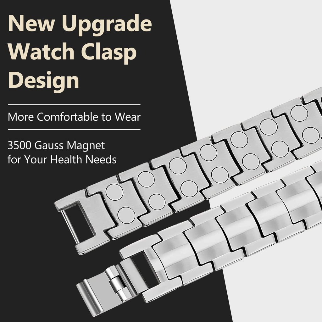 Feraco Magnetic Bracelet for Men Titanium Steel Magnetic Bracelet for Men with Double Row Magnets Adjustable (Silver)
