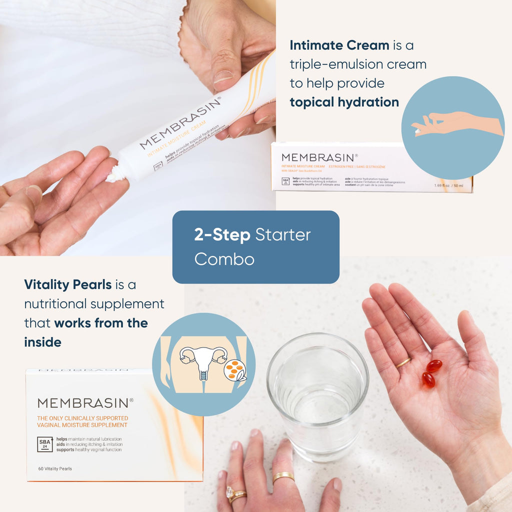 Membrasin Starter Pack: Vitality Pearls & Intimate Moisture Cream | 30-Day Supply | Estrogen-Free Menopause Support for Women |