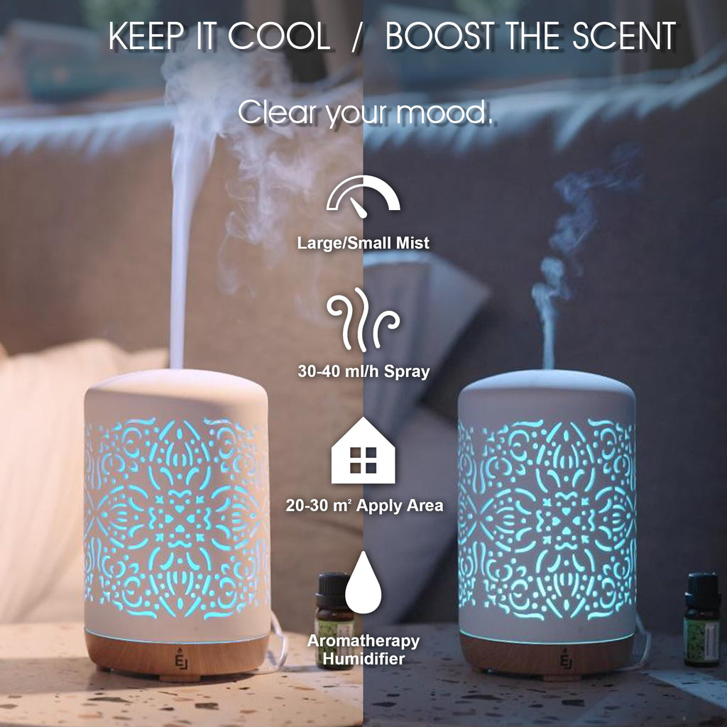 Earnest Living Smart Wifi Essential Oil Diffuser White Ceramic Diffuser 250 ml with Alexa Google Home App Phone Control LED and