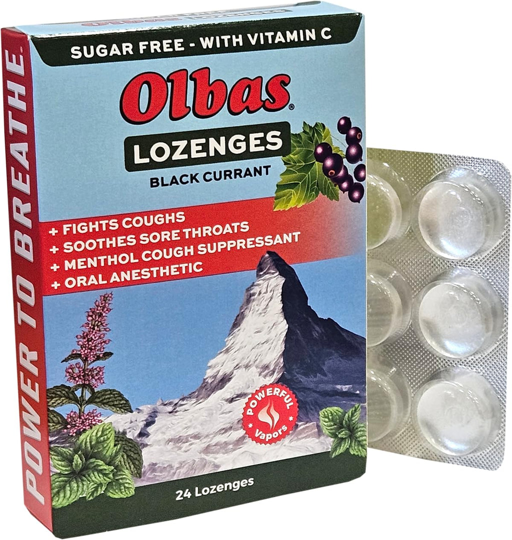 Olbas Maximum Strength Sugar Free Lozenges, Black Currant Flavor 24 ea (Pack of 3)