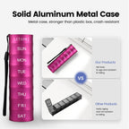 Weekly Travel Stackable Pill Organizer, Large Capacity Metal Pill Case 7-Day Compartment Medicine Box Waterproof Pill Container