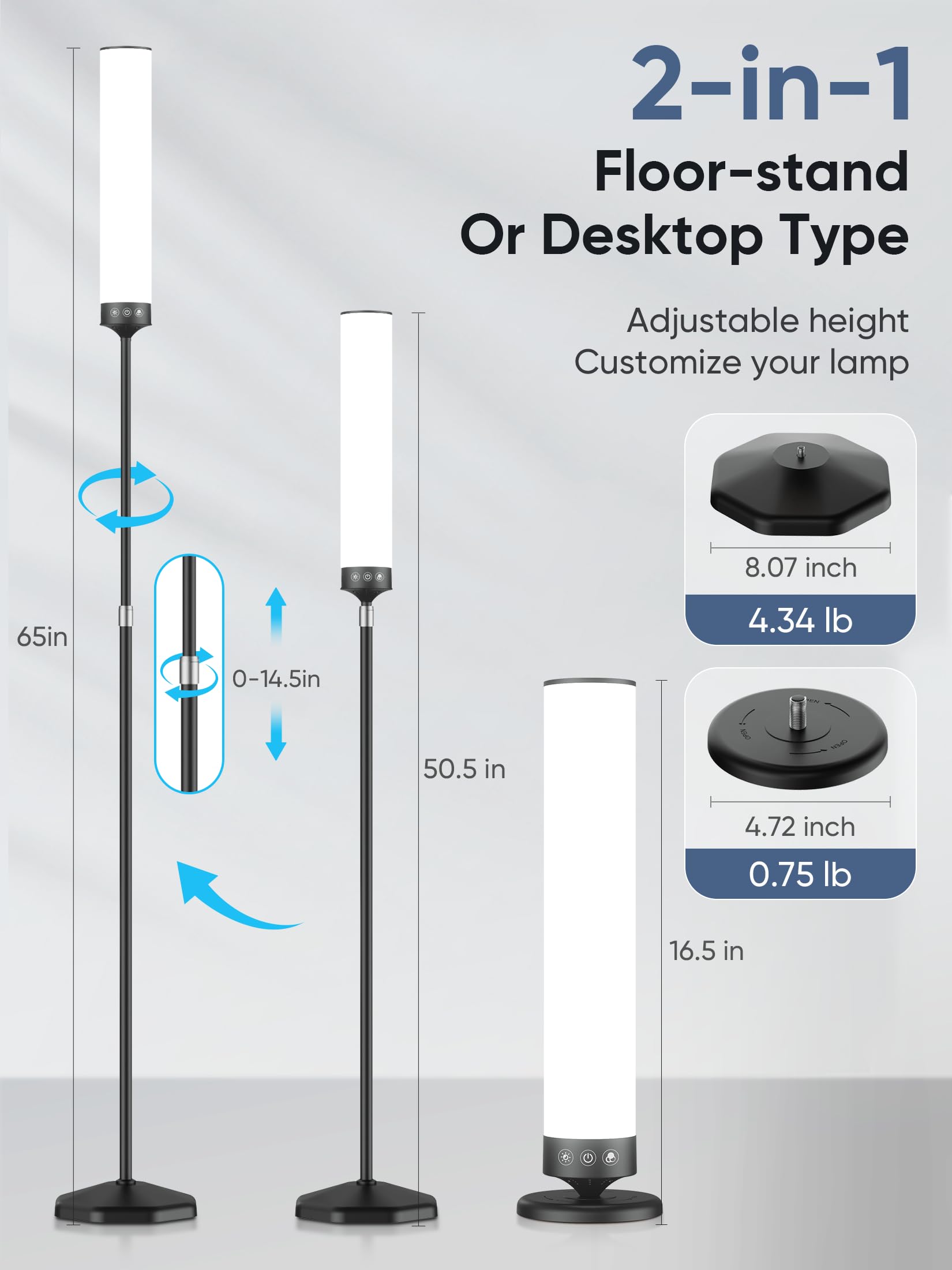 OYADISIIOP Light Therapy Lamp 10,000 Lux Happy Therapy Light with Remote, 2-in-1 Pedestal to Tabletop Lighting, Full Spectrum Da