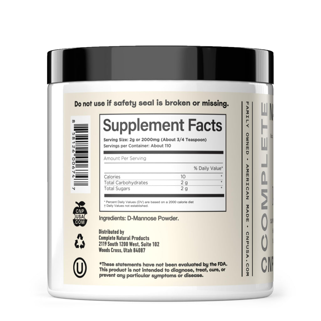 Complete Natural Products Pure D-Mannose Powder Supplement - Bulk D-Mannose 8oz (227 g) 115 Servings for UTI, Bladder, & Urinary