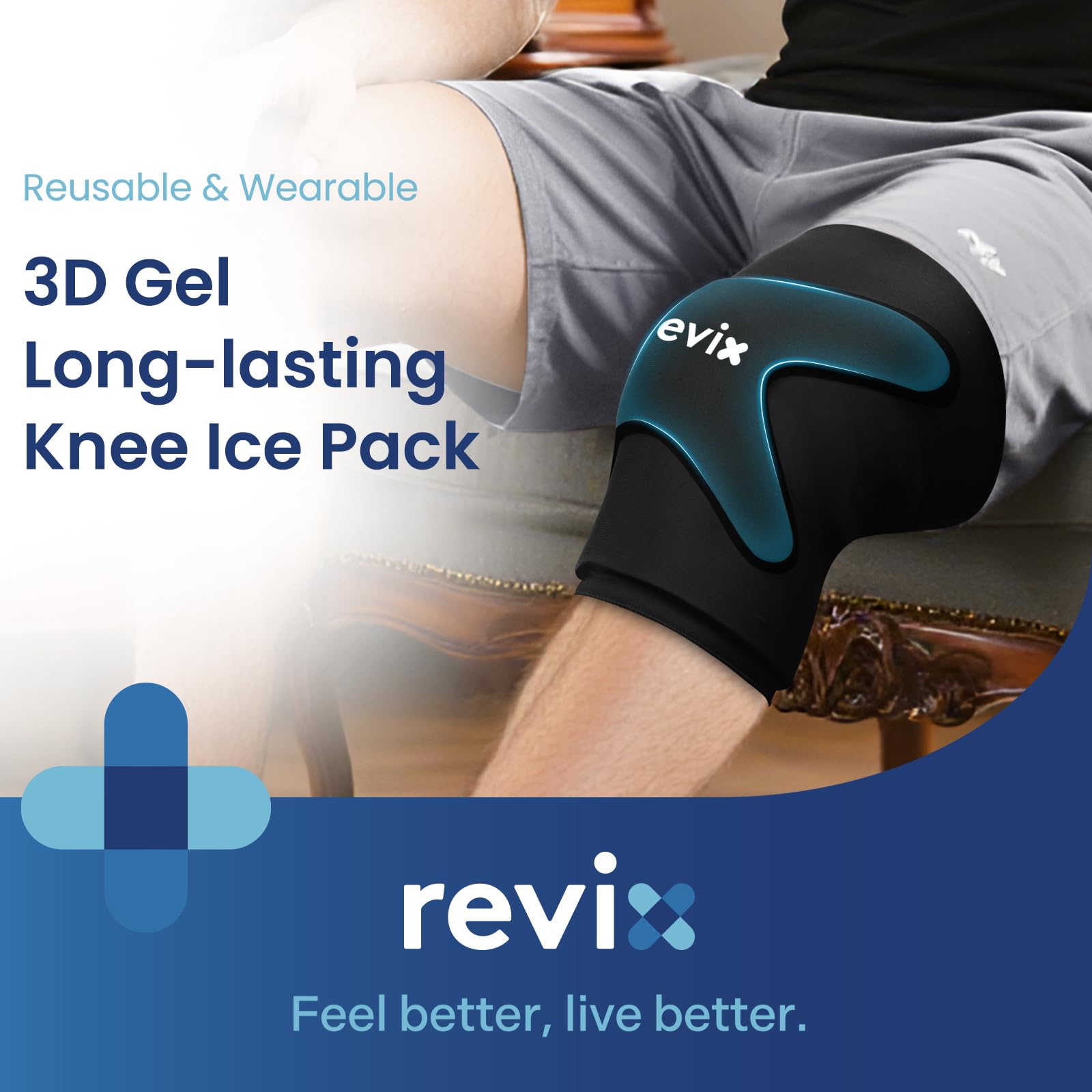 REVIX 3D Knee Ice Pack Wrap, Flexible Ice Compression Knee Sleeve with Innovative Dual-layer Gel, Reusable ice sleeve for knee,
