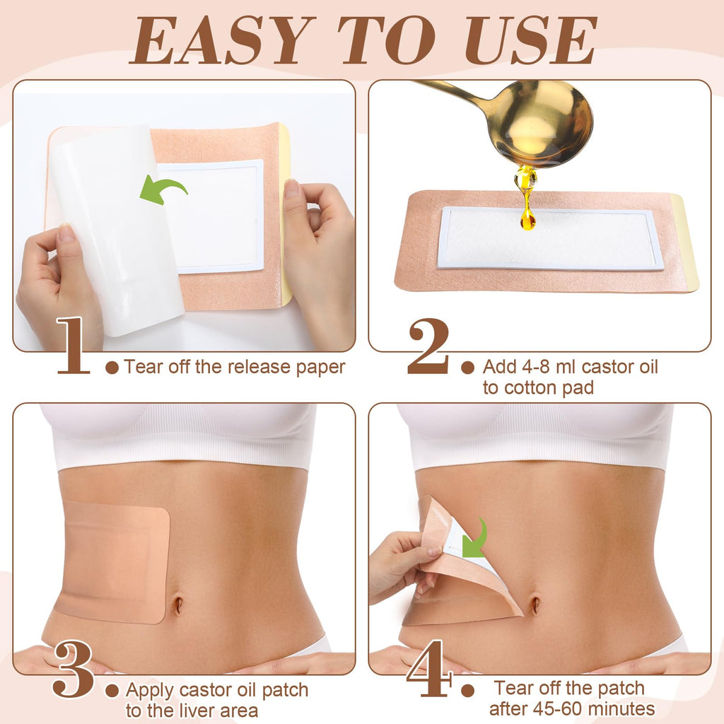 Geiserailie 80 Pcs Castor Oil Pack Wrap Disposable Castor Oil Patches Wrap Self Adhesive Pads Castor Oil Pack for Belly Waist Kn