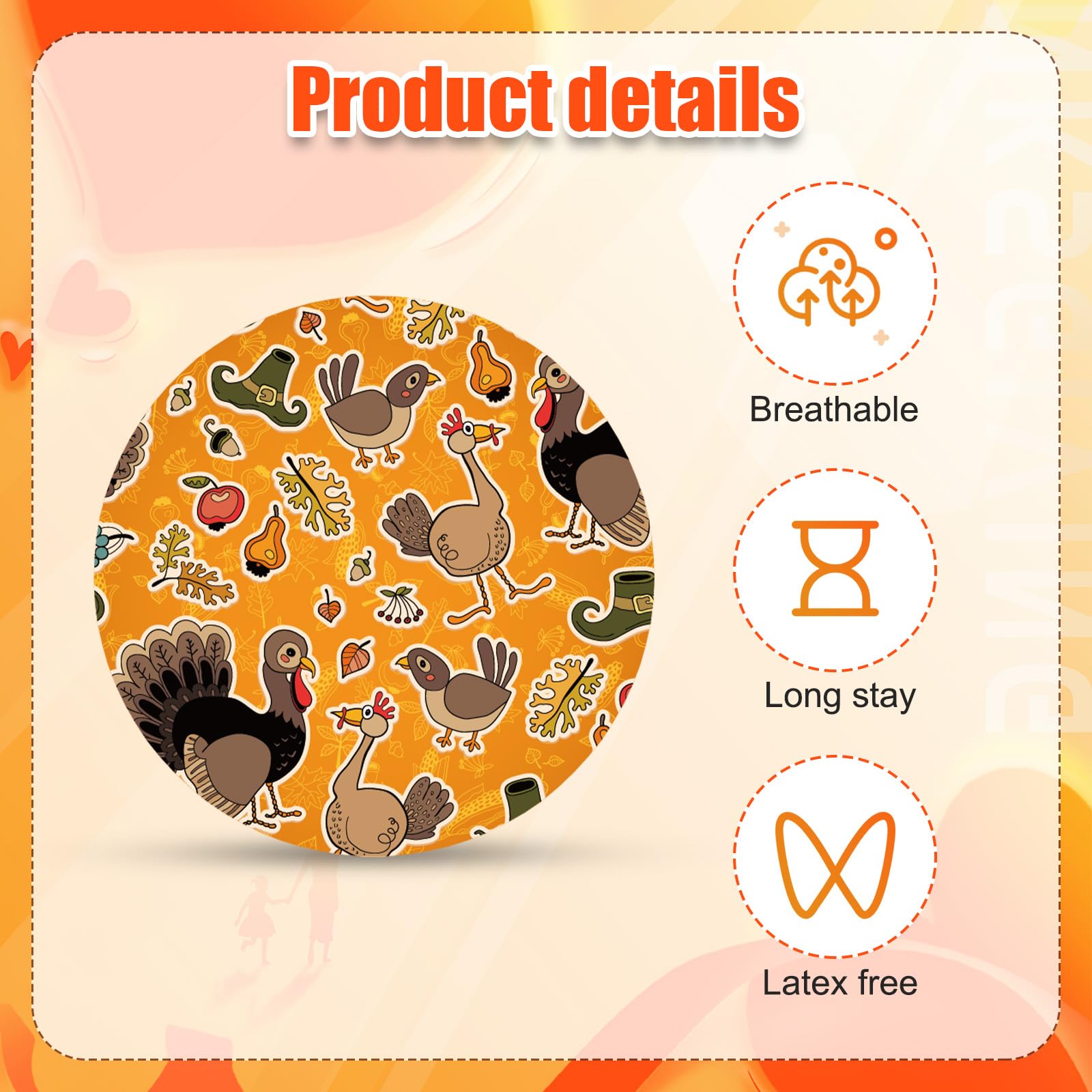 10pcs Sensor Covers for Libre 2/Libre 3, Non-Woven Fabric Sensor Patches Waterproof Breathable Thanksgiving Style Over Patches A