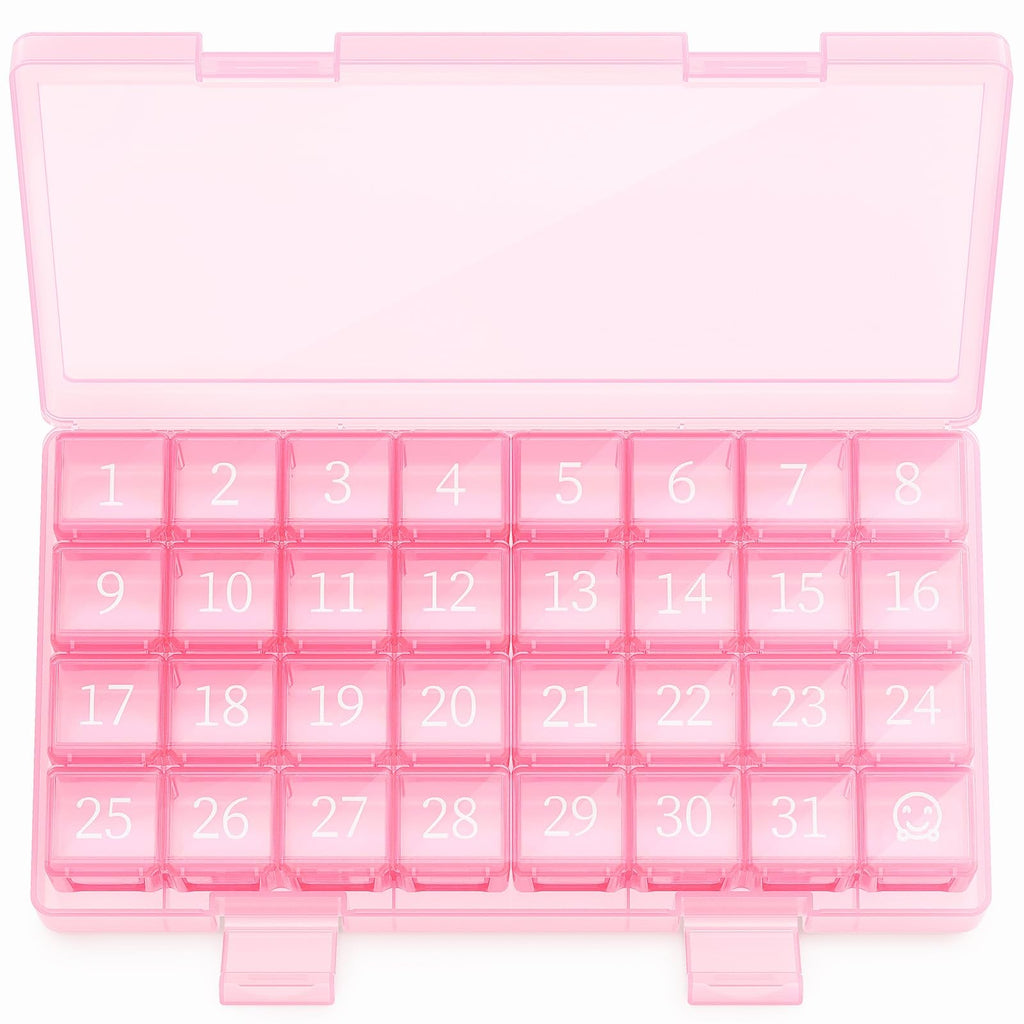 Barhon Monthly Pill Organizer 1 Time a Day, 30 Day Pill Organizer Once a Day, One Month Pills Box for Travel, Pink Medicine Pill