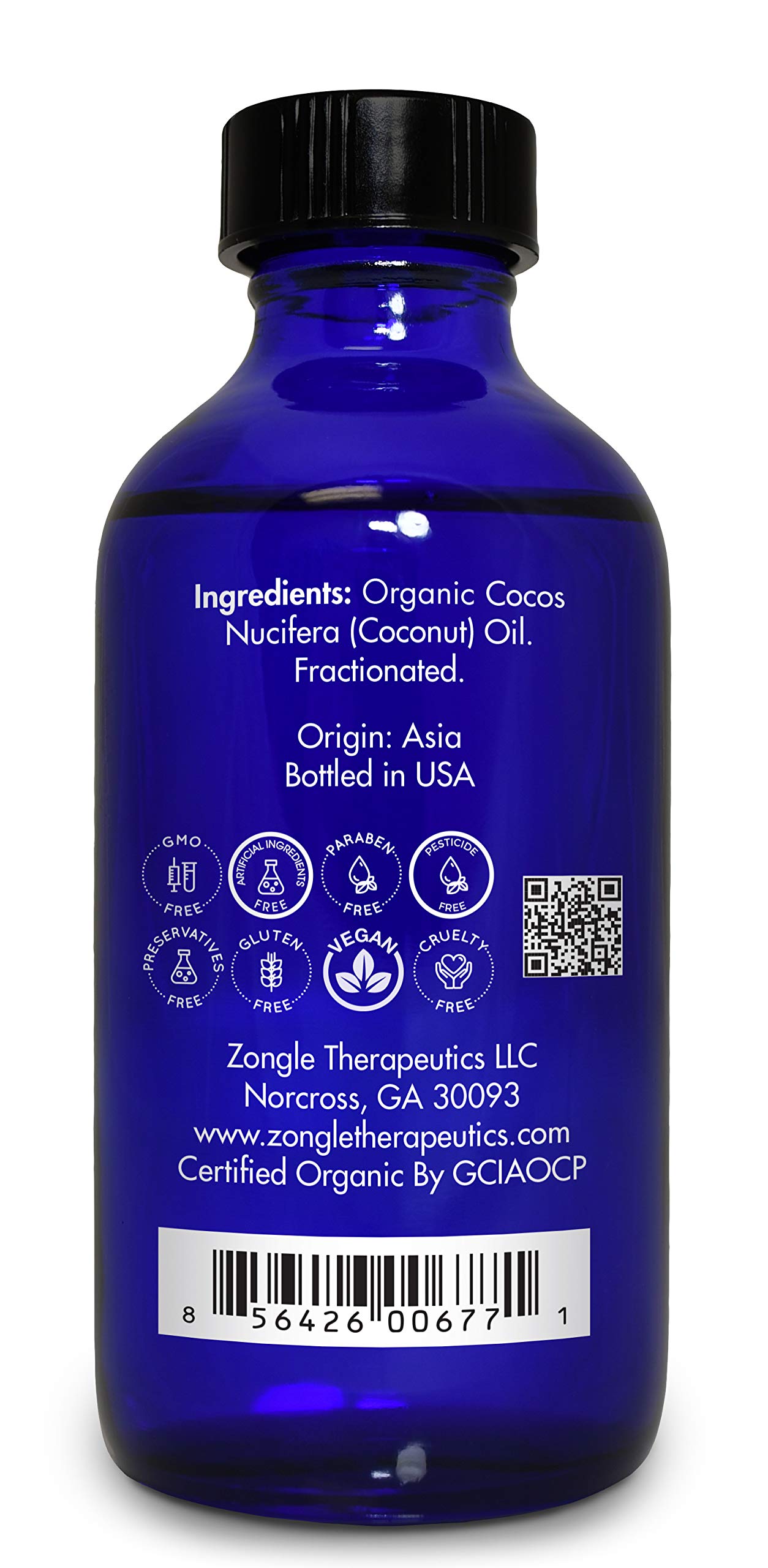 Organic, Fractionated Coconut Oil, for Skin, Essential Oils - 100% Pure, Fractionated Coconut Oil, by Zongle Therapeutics, 4 OZ