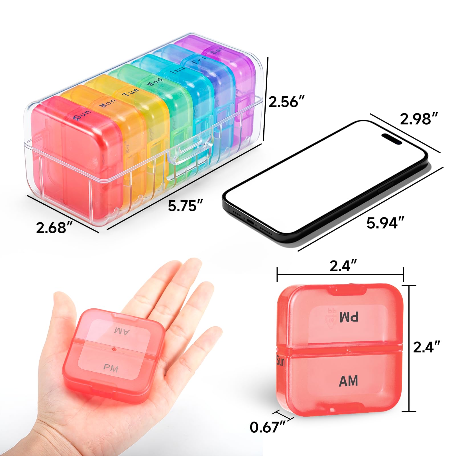 Zoksi Pill Organizer 2 Times a Day, Weekly 7 Day Pill Box, Daily Am Pm Pill Organizer, Travel Pill Case for Medicine, Fish Oils,