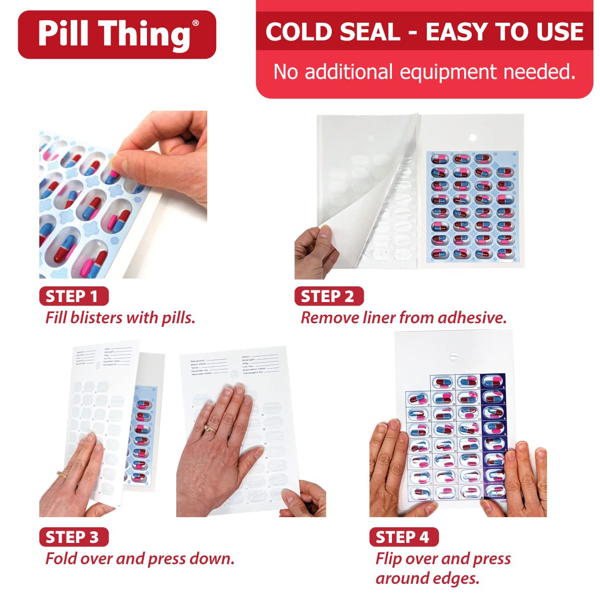 Monthly Pill Organizer Cold Seal Medication Blister Cards - DIY Pharmacy Pill Packaging for Medication, Disposable, Easy to Use,