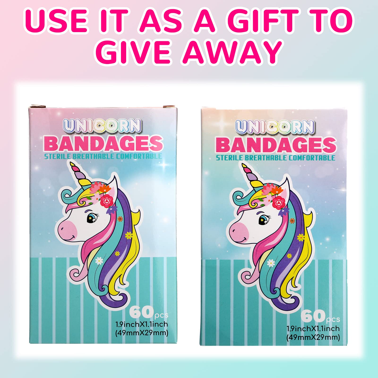 60 Pcs 10 Styles Unicorn Kids Bandages Kawaii Cute Cartoon Unicorn Colorful Funny Protection Care Adhesive Bandages for Toddlers