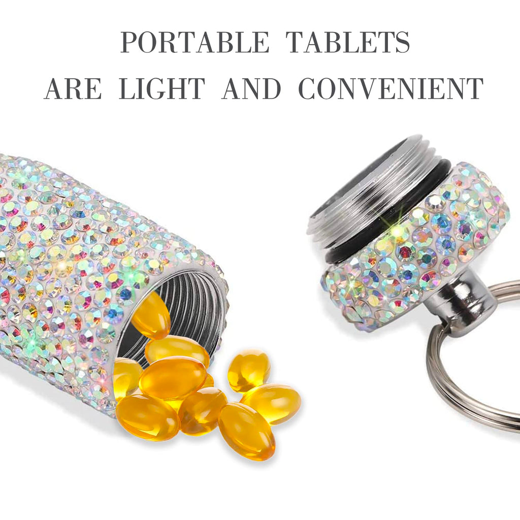 GOUWEIBA 2 Pieces Bling Pill Container Portable Pill Bottle Case Waterproof Travel Medicine Box Crystal Diamond Mini Pill Holder