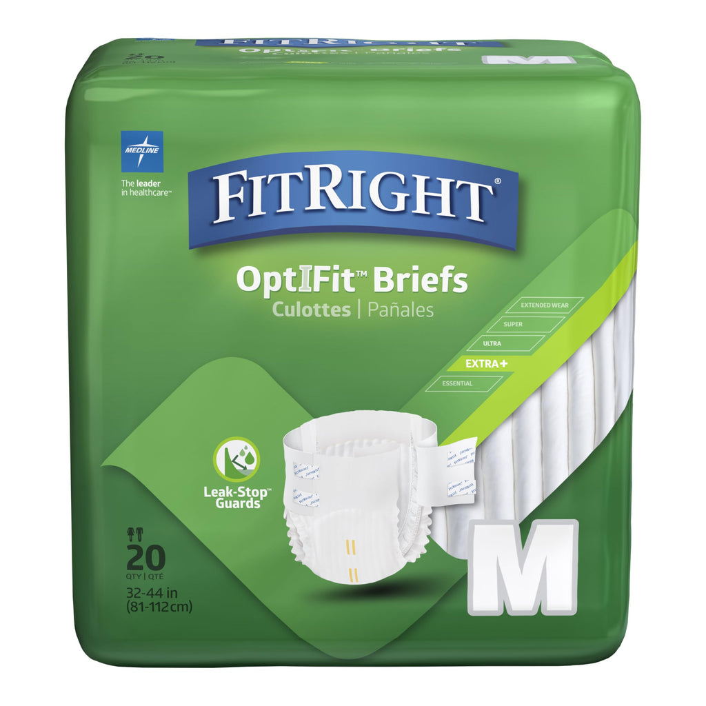 FitRight OptiFit Extra+ Adult Diapers with leak stop guards, Disposable Incontinence Briefs with Tabs, Moderate Absorbency, Medi