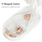ColeMela Pill Cutter Splitter for Small and Tiny Pills, or Large Pills. V-Shaped Design for Multiple Sizes. Safety Blade Guard.