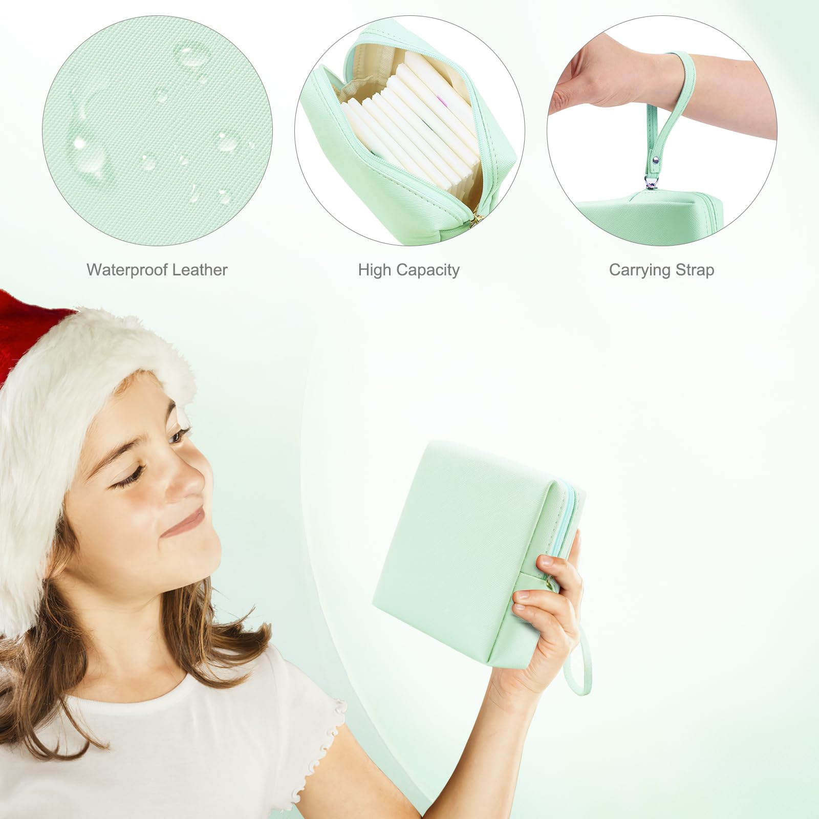 Teircno Sanitary Napkin Period bag for Women, Sanitary Napkin Storage Bag, PU Leather Sanitary Pad Bags Pounch, Portable Tampons