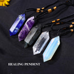 Runyangshi Clear Quartz Healing Crystal Pendants, Double Pointed Natural Crystal Quartz Necklace 6 Faceted Chakra Crystal Wand S