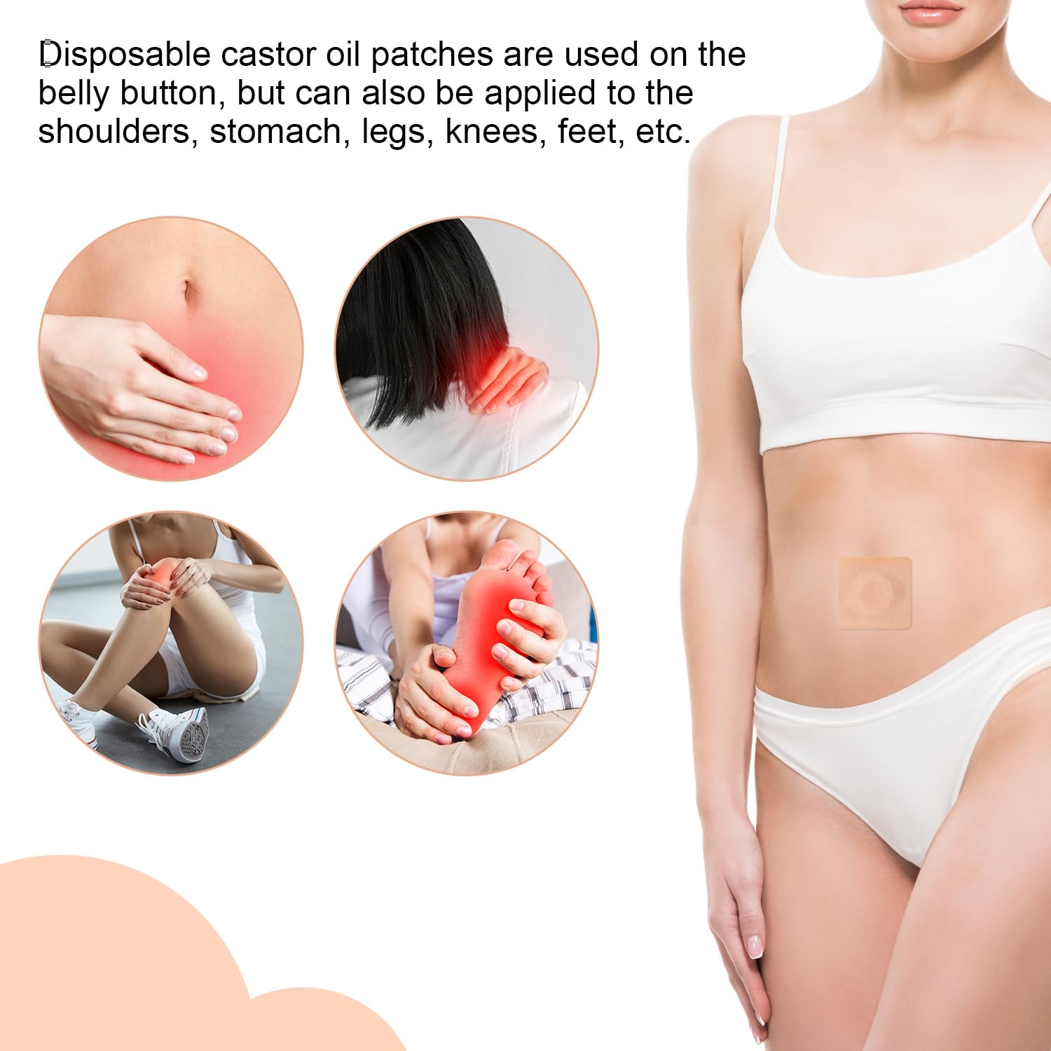 60pcs Castor Oil Pack Wrap for Belly Button, 2.36in Disposable Self-Adhesive Anti-Leak Castor Oil Patches Pads Highly Absorbent