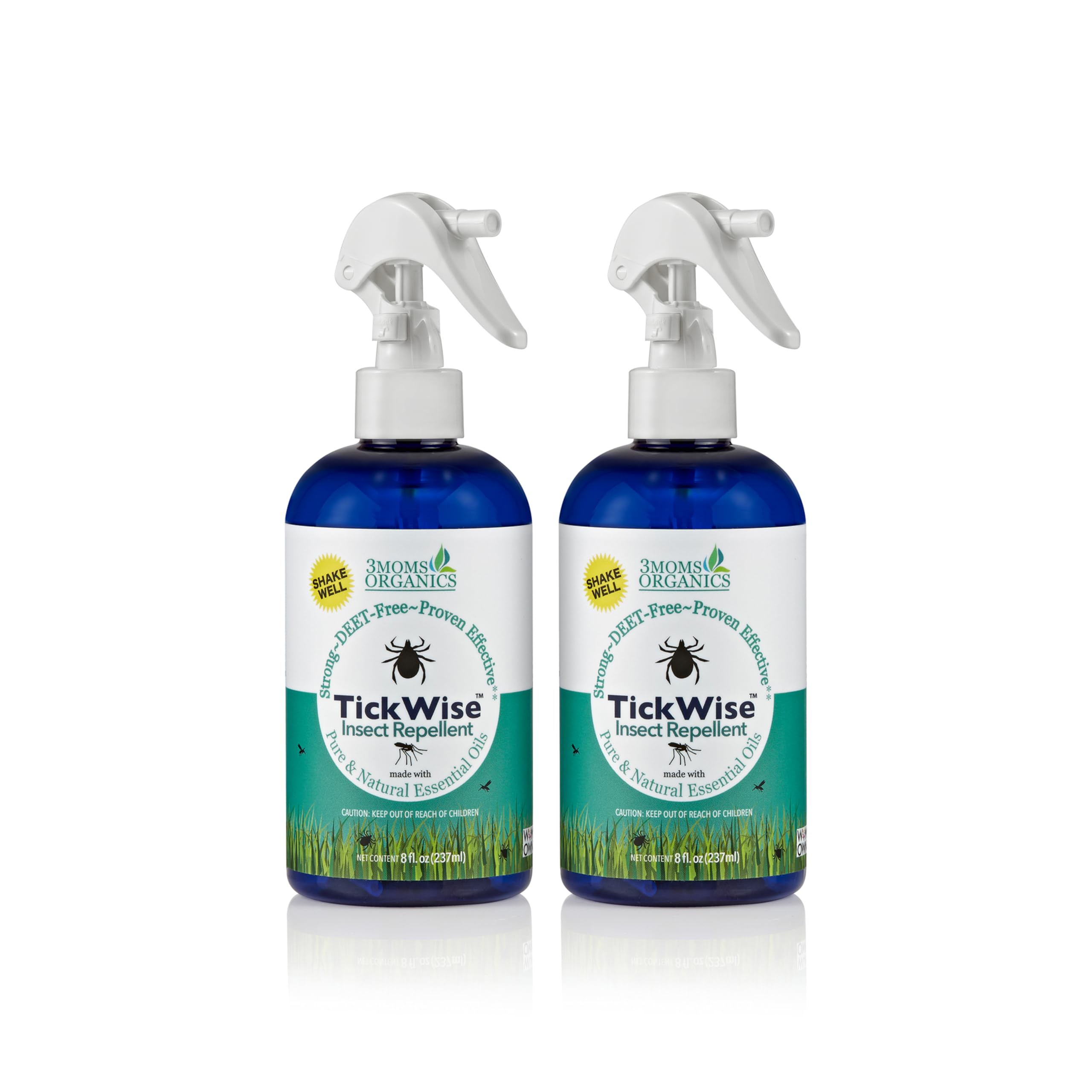 3 Moms Organics, TickWise 8oz Extra Strength Double Whammy 2-Pack - DEET- Free, Tick and Insect Repellent, Plant Based Essential
