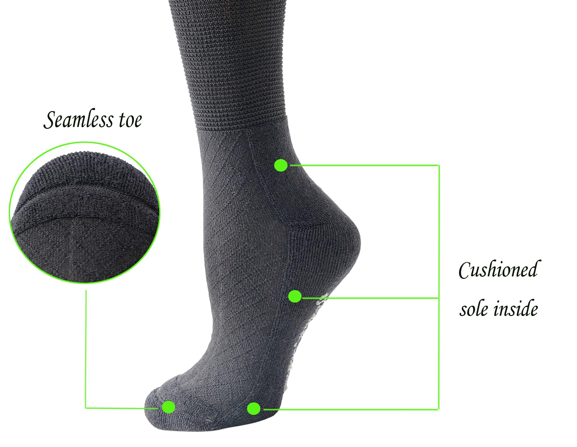Yomandamor 4 Pairs Womens Diabetic Knee-Hi Seamless Socks Black Long Lace Non-binding Sock,9-11