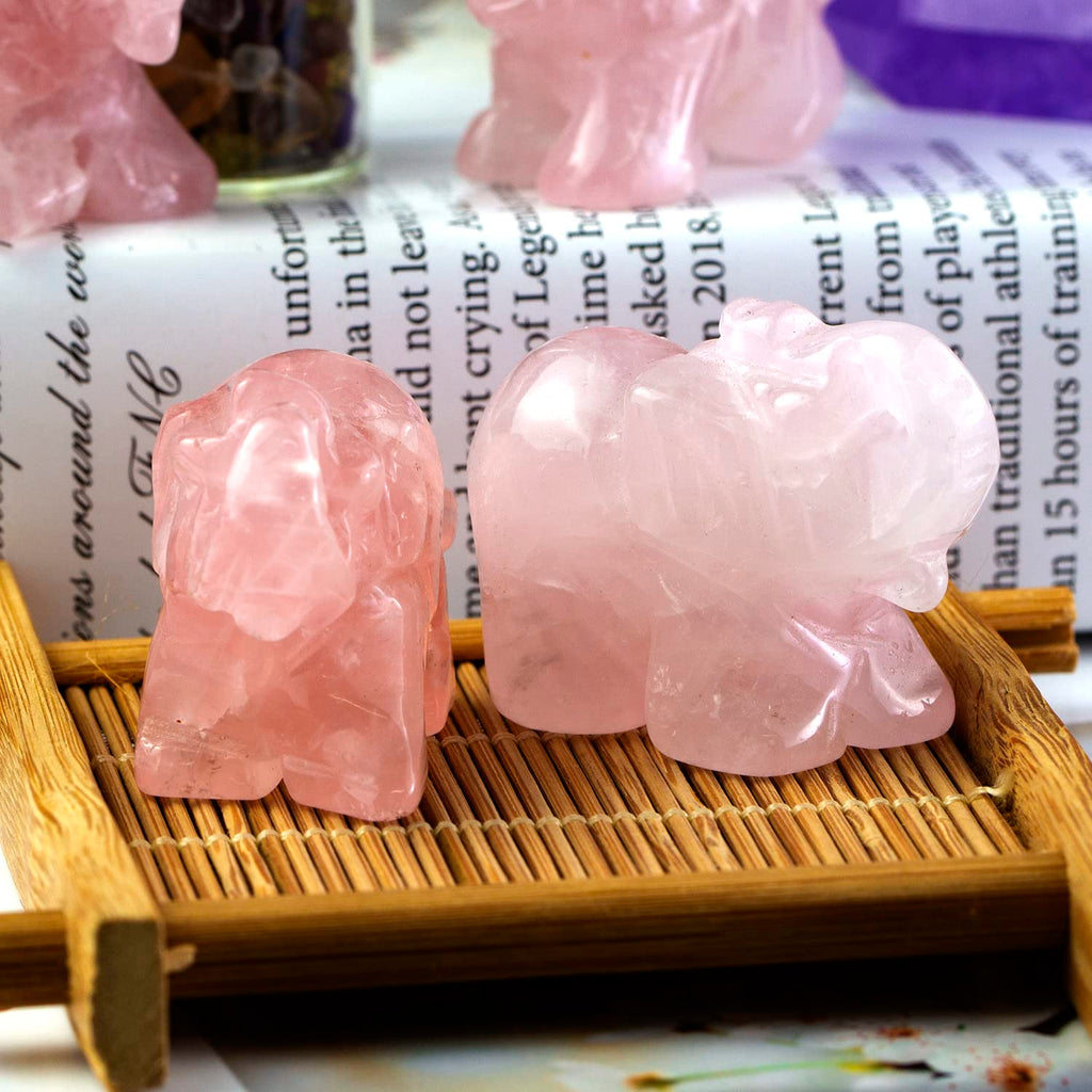 Ouubuuy Rose Quartz Crystal Elephant Pocket Guardian Figurine Elephant Statue 1.5 inch for Healing Reiki Spiritual Gift Cute Med
