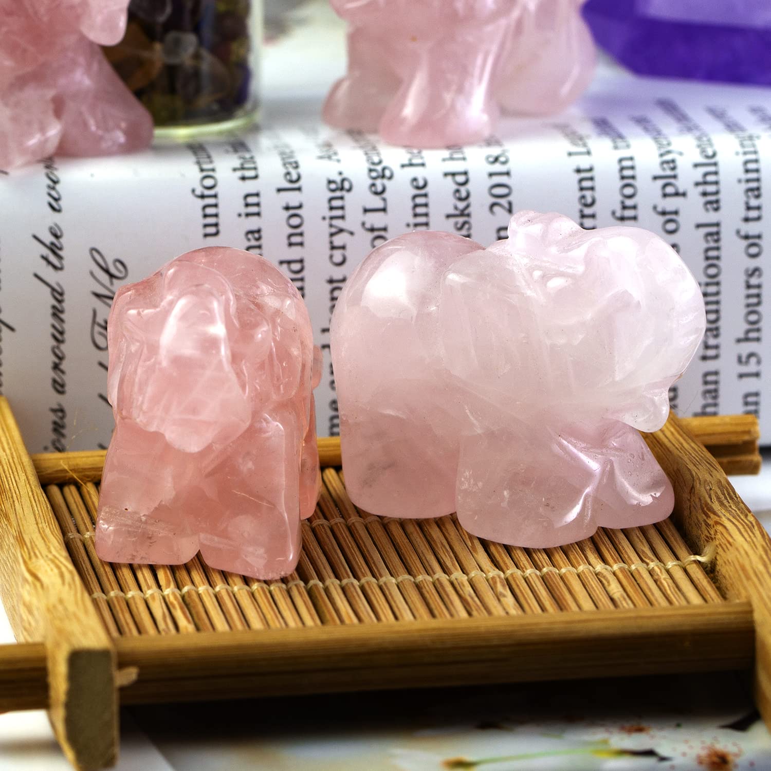 Ouubuuy Rose Quartz Crystal Elephant Pocket Guardian Figurine Elephant Statue 1.5 inch for Healing Reiki Spiritual Gift Cute Med