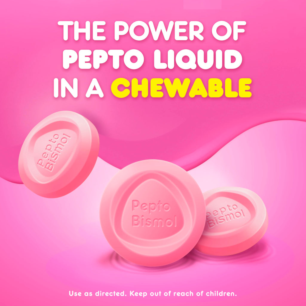 Pepto Bismol Chewable Tablets for Nausea, Heartburn, Indigestion, Upset Stomach, and Diarrhea - 5 Symptom Fast Relief, Original