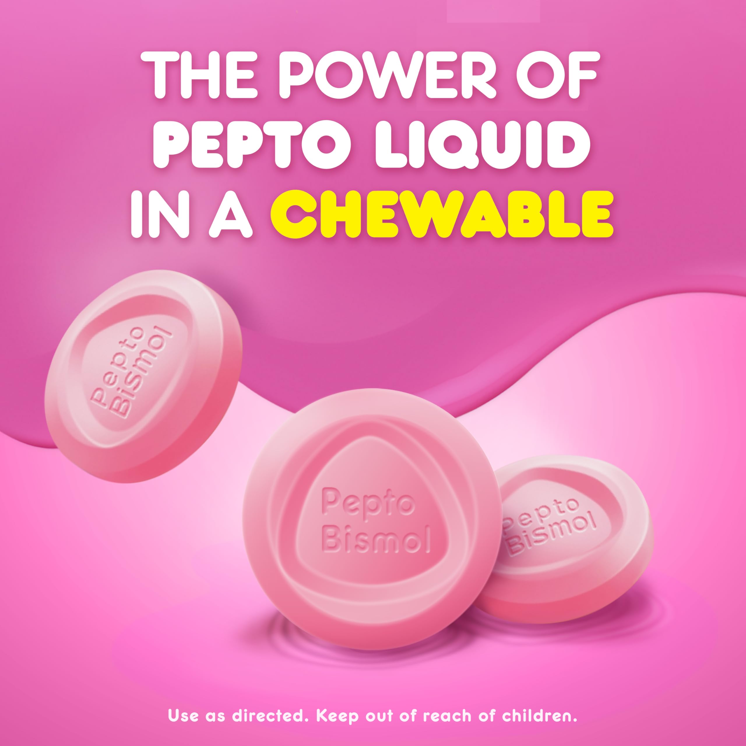 Pepto Bismol Chewable Tablets for Nausea, Heartburn, Indigestion, Upset Stomach, and Diarrhea - 5 Symptom Fast Relief, Original