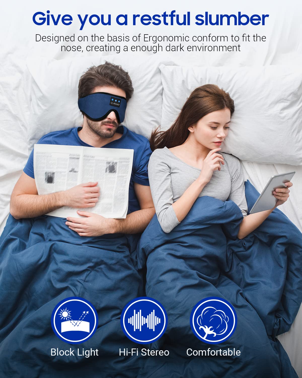 LC-dolida Sleeping Headphones Eye Mask, Sleep Mask with Bluetooth Headphones 3D Eye Mask Wireless Music Cotton Sleep Cover for S