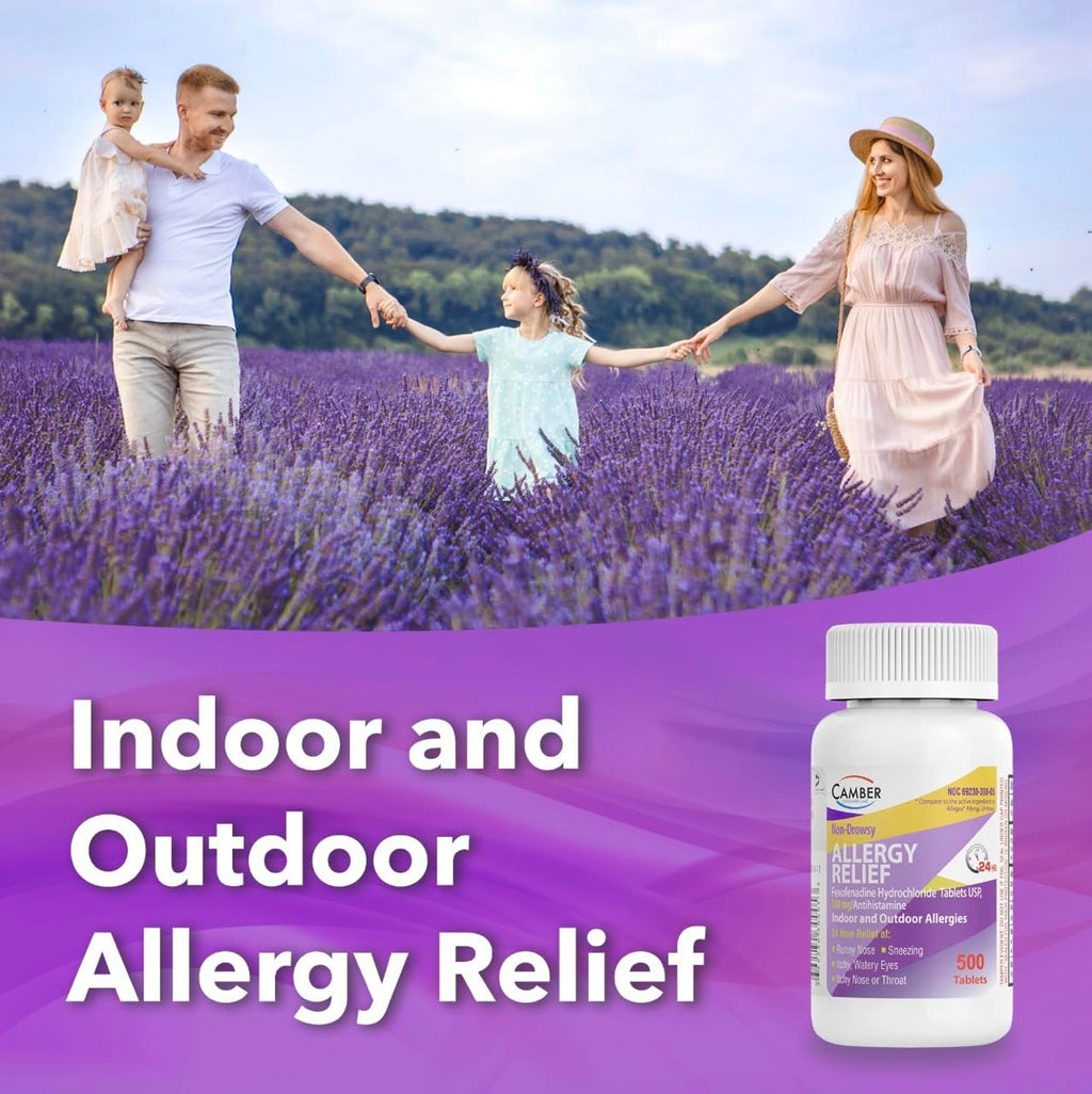 Camber Fexofenadine Antihistamine Non-Drowsy Indoor Outdoor 24hrs Allergy Relief Medicine 100 Tablets