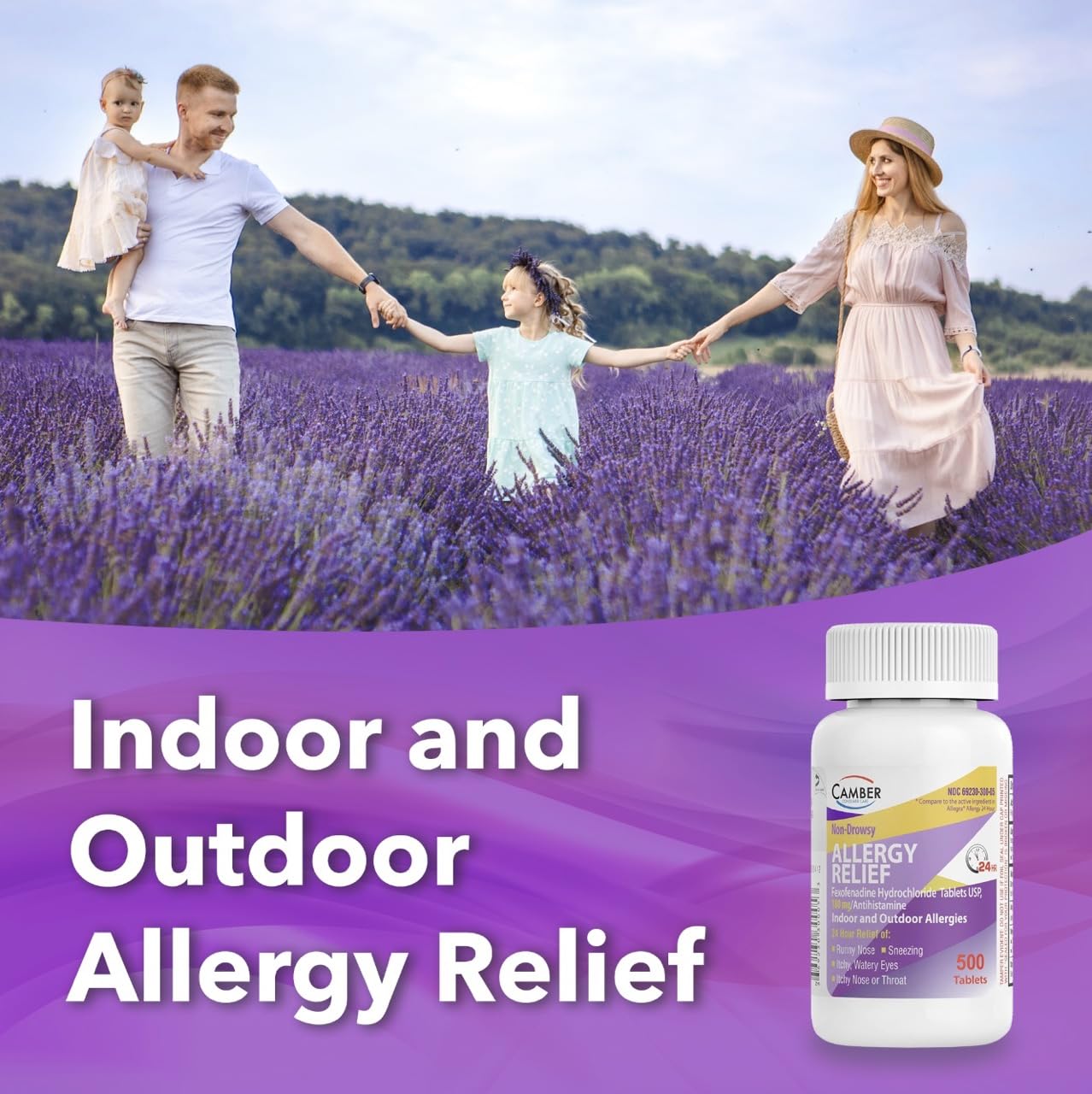 Camber Fexofenadine Antihistamine Non-Drowsy Indoor Outdoor 24hrs Allergy Relief Medicine 100 Tablets