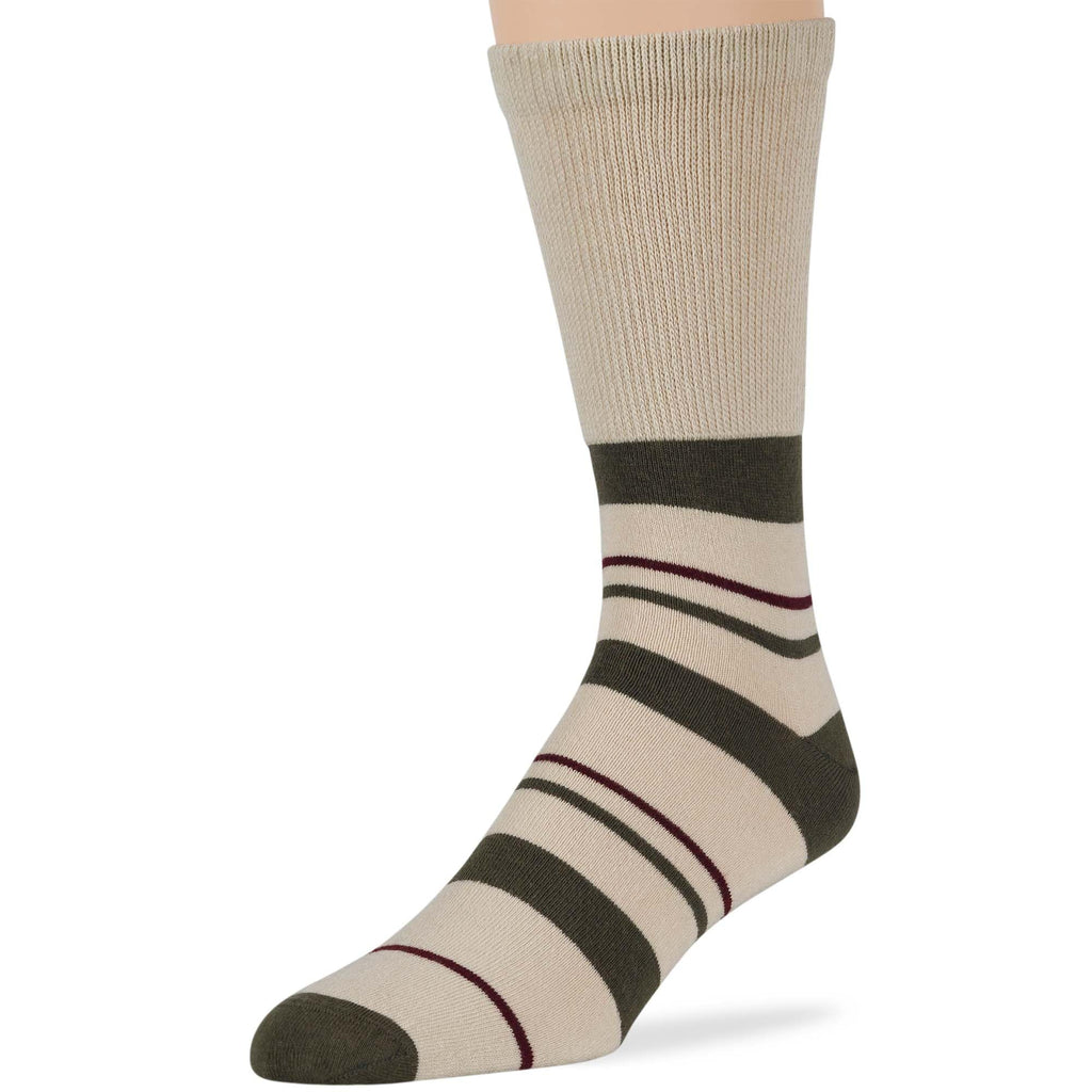 7BigStars Men's Diabetic Seamless Cotton Crew Socks - 5 Pack Big Tall - Stripe Pattern - Sock Size 13-15 Shoe Size 12-15 XL Burg