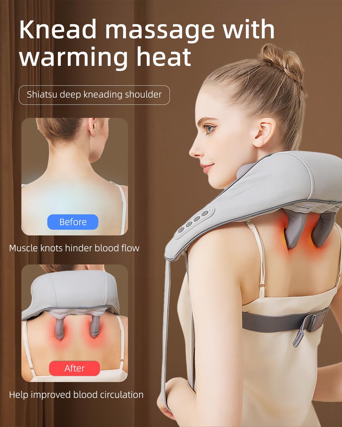 PERLEVI Neck Shoulder Massager with Heat,Deep Tissue Kneading Relieves Tension Improves Circulation,Mothers Day Gifts for Mom,Po