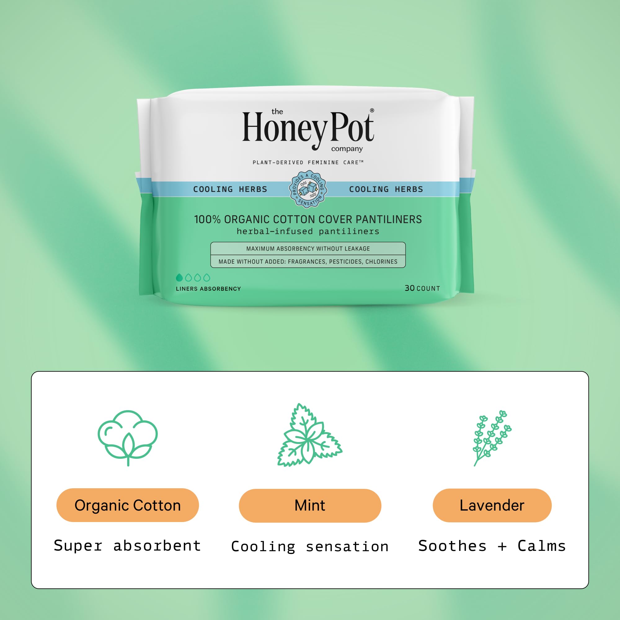 The Honey Pot Company - 120 ct - Herbal Panty Liners for Women - Everyday Liners - Infused w/Essential Oils for Cooling Effect &
