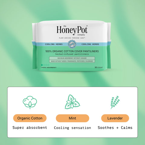 The Honey Pot Company - 120 ct - Herbal Panty Liners for Women - Everyday Liners - Infused w/Essential Oils for Cooling Effect &