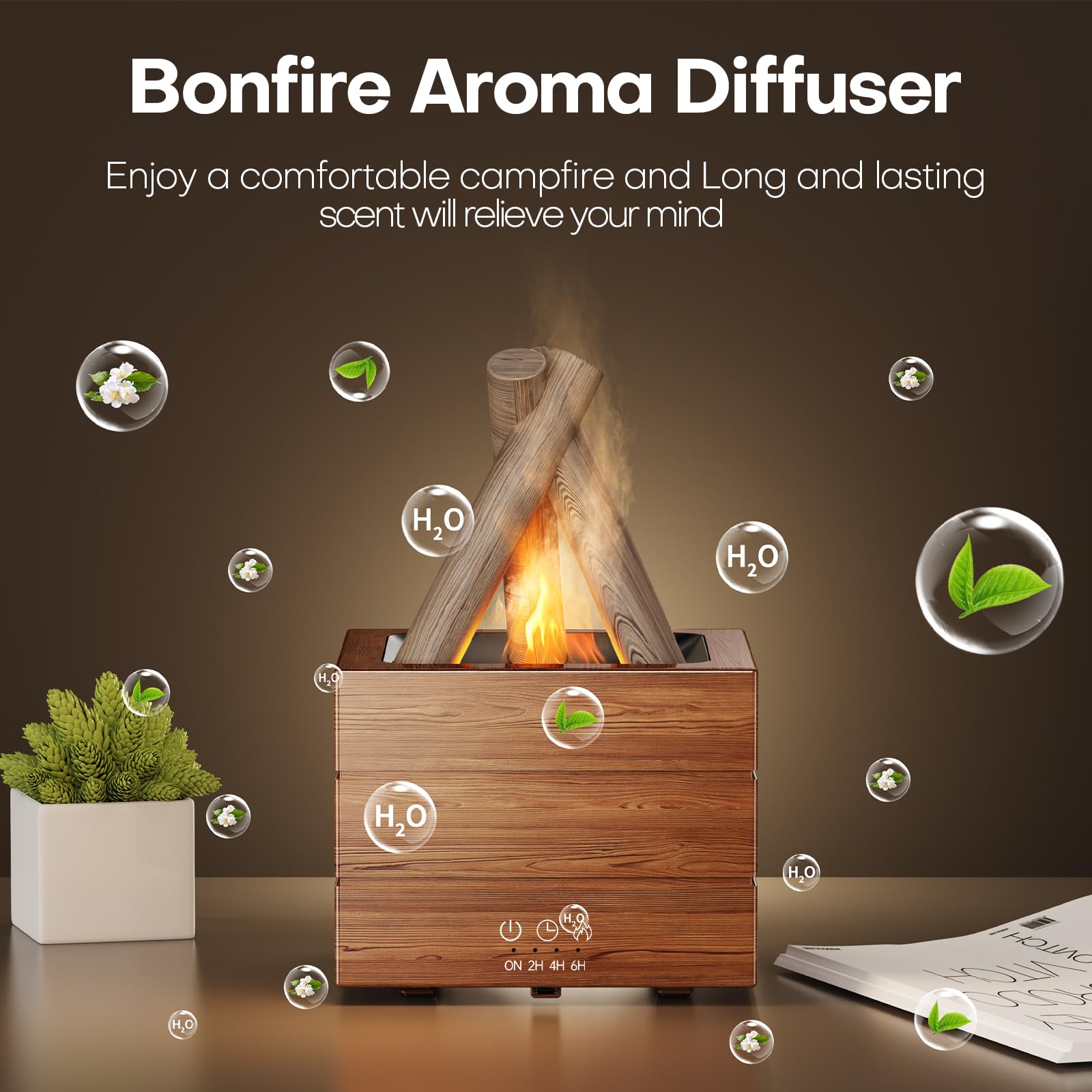 Bonfire Essential Oil Diffuser Flame Aromatherapy Diffuser Machine 280ML Fire Mist Humidifiers 8 Color LED Lights Campfire Diffu