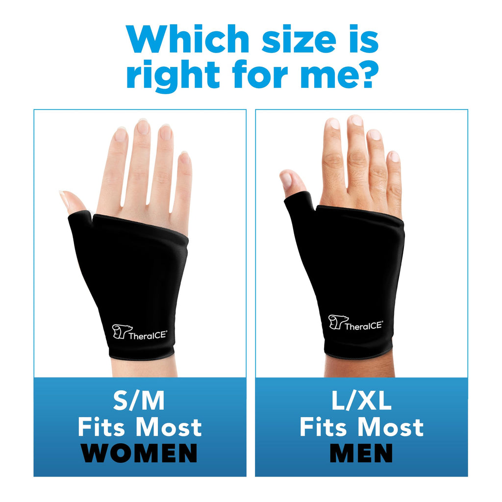 TheraICE Wrist Ice Pack - Soft Gel Ice Pack Wrap Thumb Brace for Either Wrist for Hot & Cold Hand Therapy - Fits Most Women - S/
