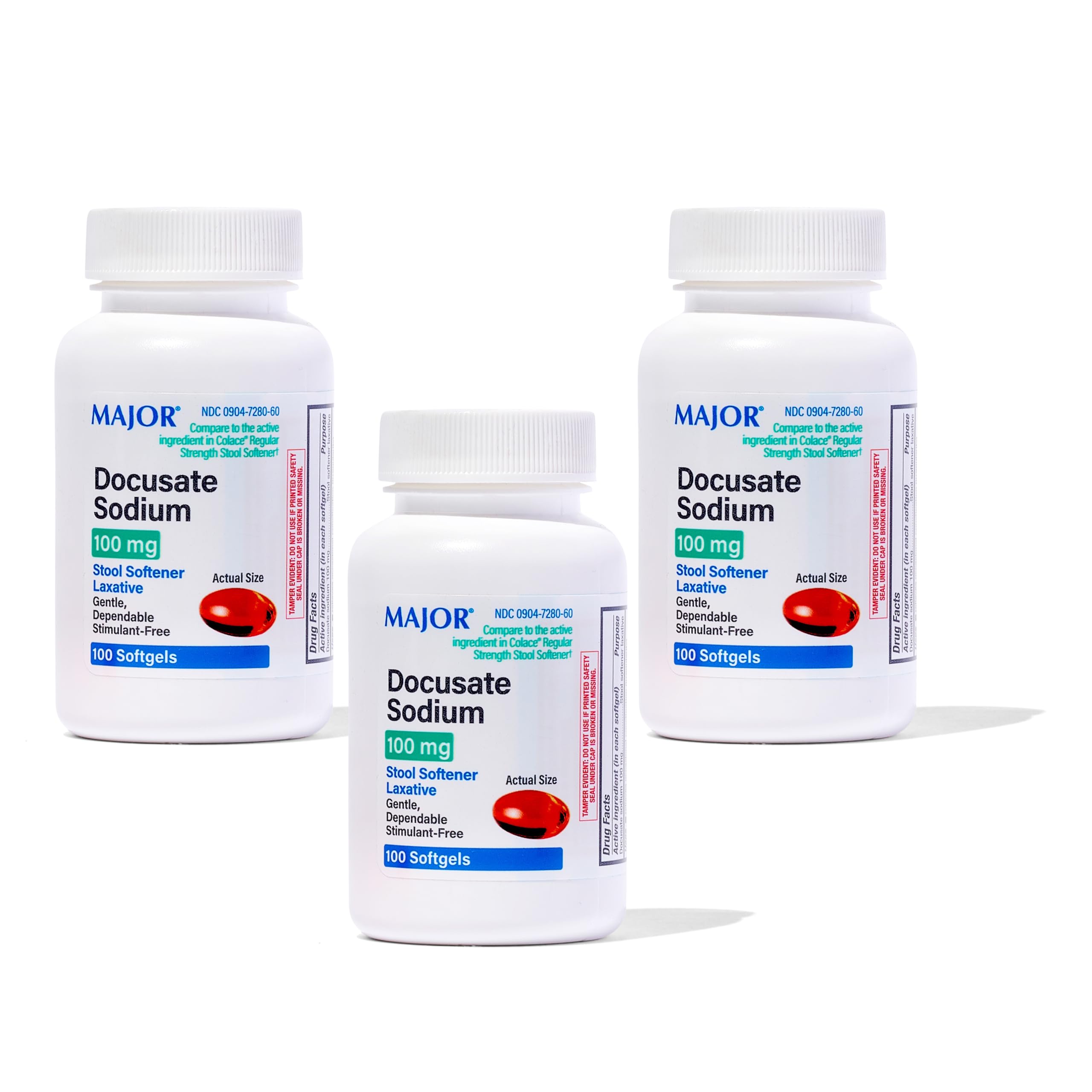 Docusate Sodium 100 MG Softgels Generic for Colace 100 ea 3 PACK Total 300 Softgel Capsules