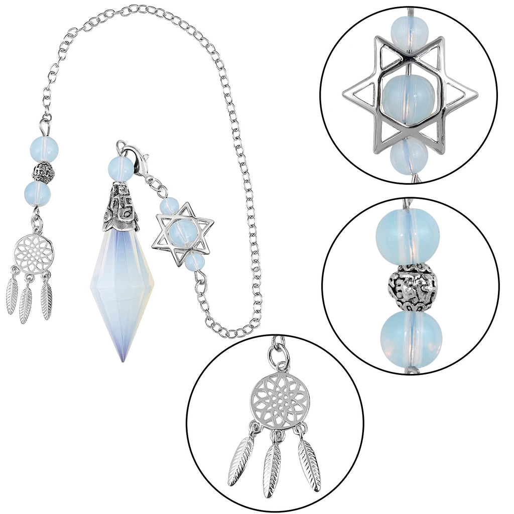 TUMBEELLUWA Reiki Healing Crystal Point Pendulum Dowsing Divination, Reiki Meditation Faceted Stone Pendant with Dream Catcher a