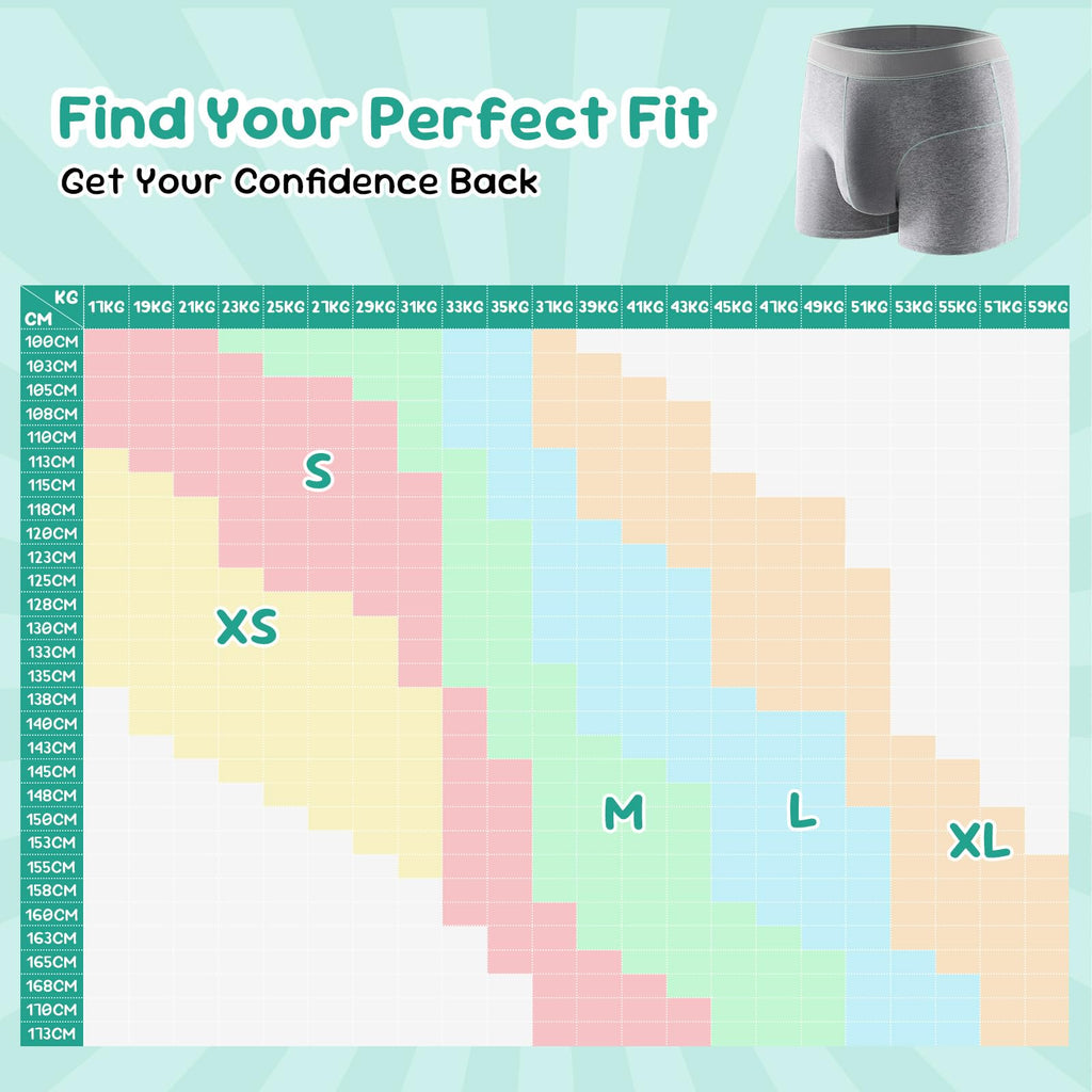 Carer Boys Incontinence Underwear Washable with Front Absorbent 70ML Breathable Cotton Absorbent Underwear for Kids 5 Pack Reusa
